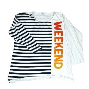Crown And Ivy Cotton 3/4 Sleeve Top Tee Weekend Navy‎ & White Stripe